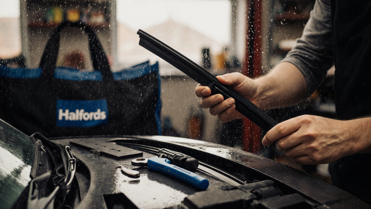 Person installing a new wiper blade in a UK garage