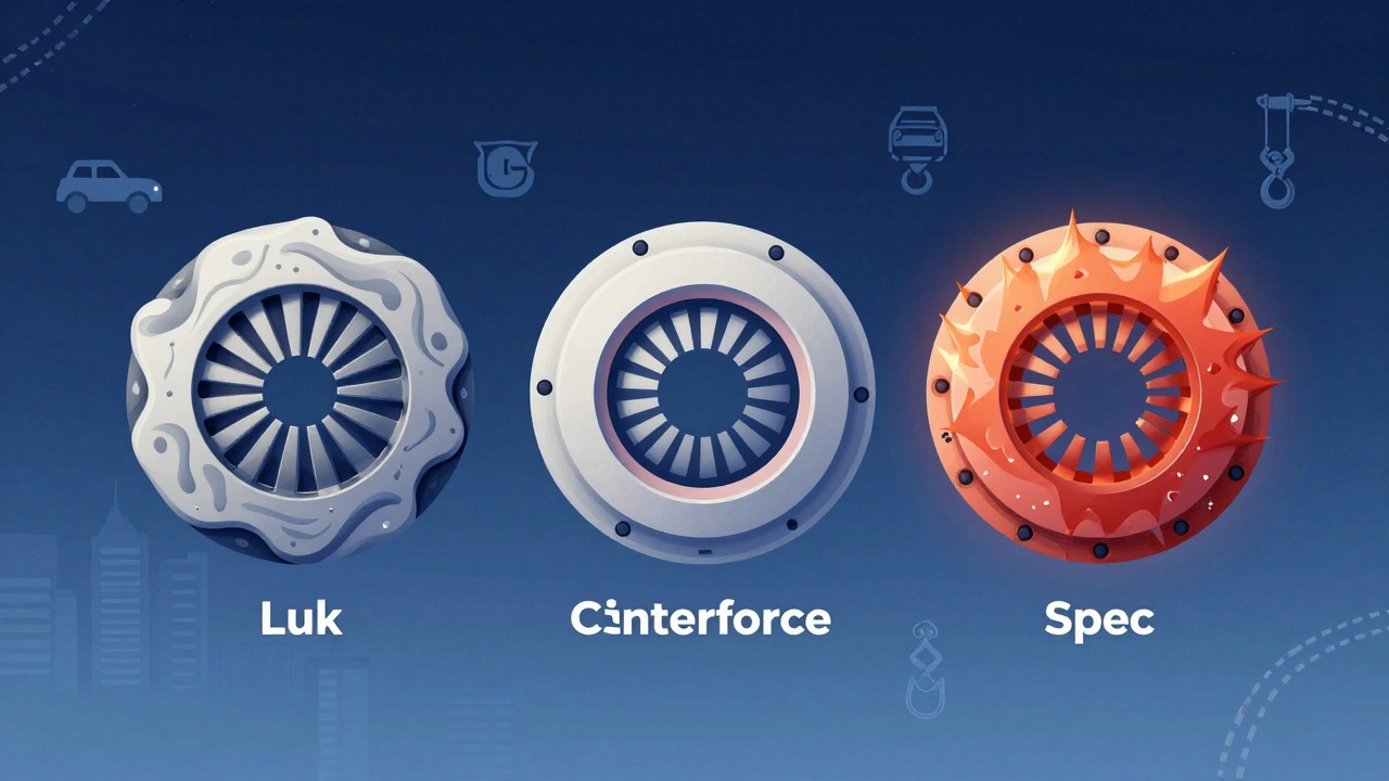 Three abstract clutch types represented by textured discs with icons for driving styles.