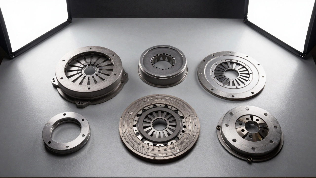 A heavy-duty clutch kit consisting of a pressure plate, friction disc, and bearing