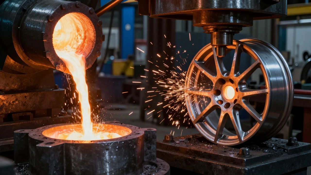 Comparison of casting and forging processes for manufacturing alloy wheels.