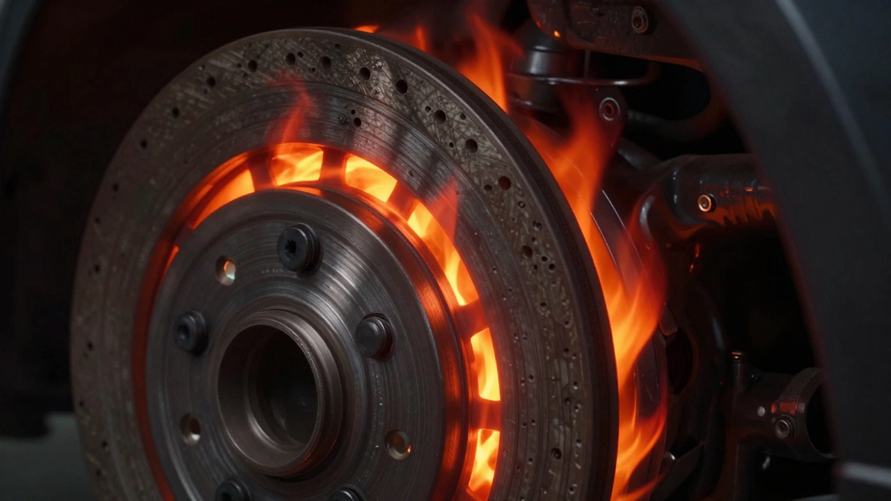 Conceptual view of a clutch disc and flywheel with heat glow from friction