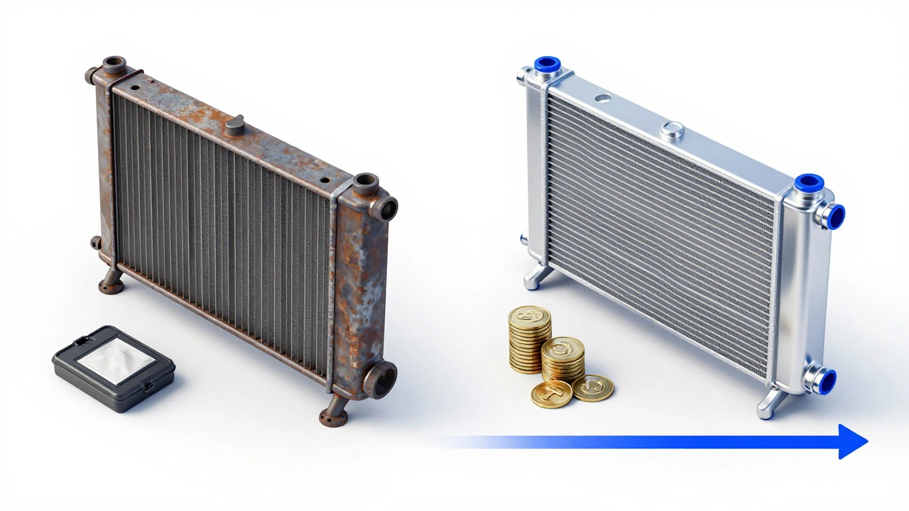 Conceptual comparison of cheap radiator patches versus new replacement units