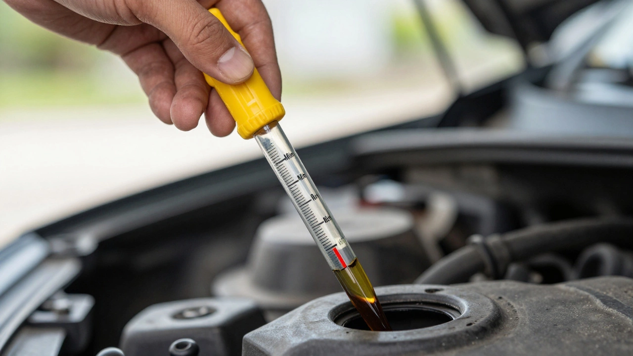 Dipstick showing critically low engine oil level