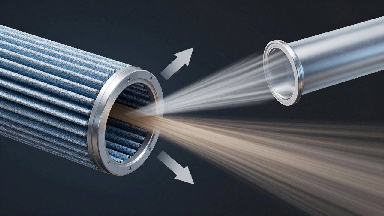 Illustration showing restricted airflow through a clogged engine air filter.