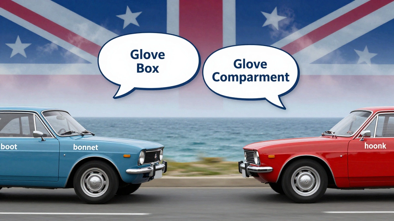 British and American cars with floating language terms