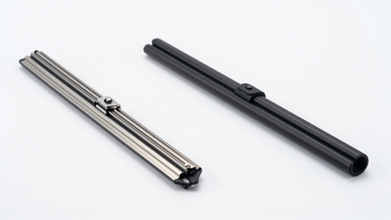 Comparison of framed and beam wiper blade designs on white background