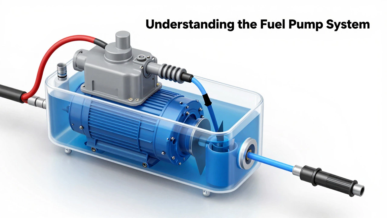 Cross-section diagram illustrating the internal components and fuel flow of an in-tank pump