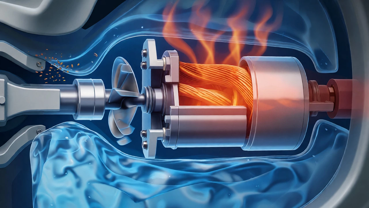 Cross-section of overheating electric fuel pump in tank