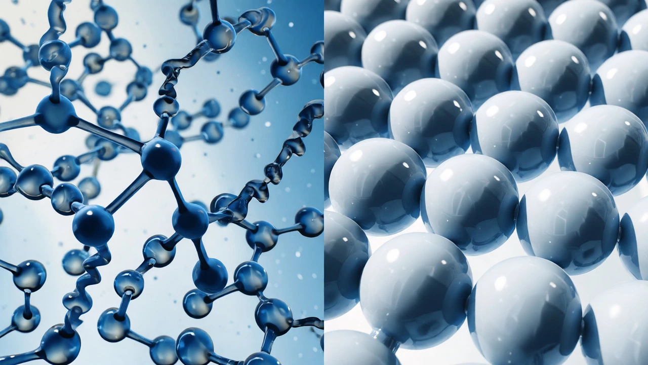 Microscopic comparison of irregular mineral vs uniform synthetic oil molecules